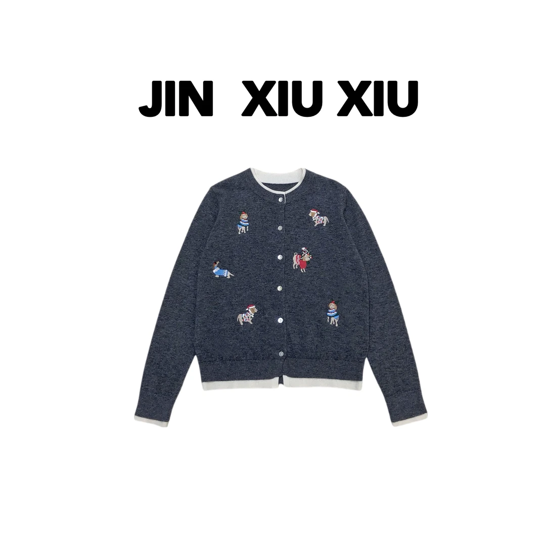 【金秀秀】【深圳出品】922秋冬新款圣诞小狗假两件毛衣开衫