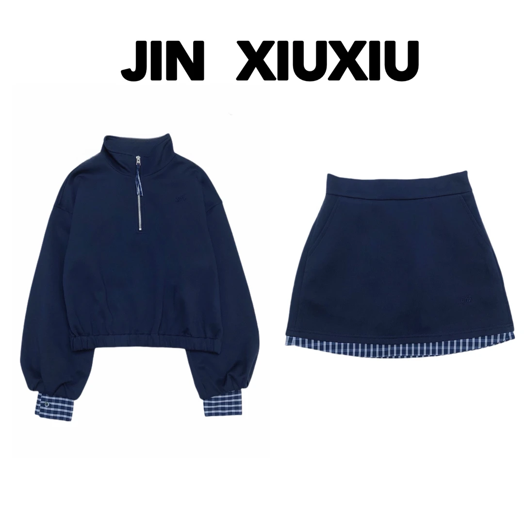 【金秀秀】【学院卫衣套装】【深圳出品】192立领拼接上衣➕短裙两件套