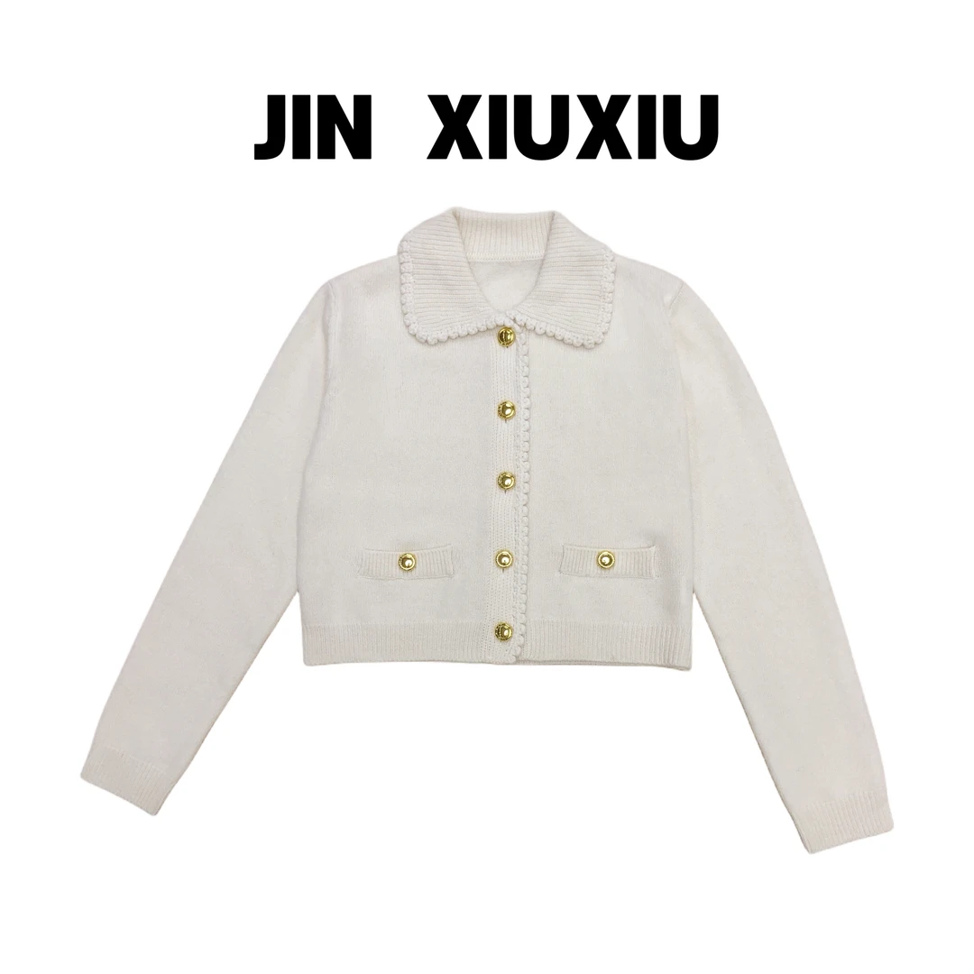 【金秀秀】【金扣小香】【100羊毛】778韩国东大门新款娃娃领外套开衫