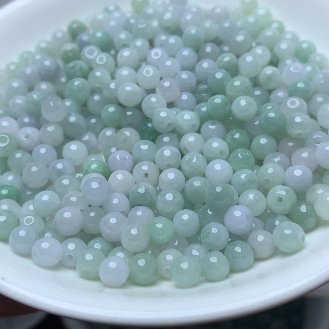 翡翠卡5mm绿白圆珠100个
