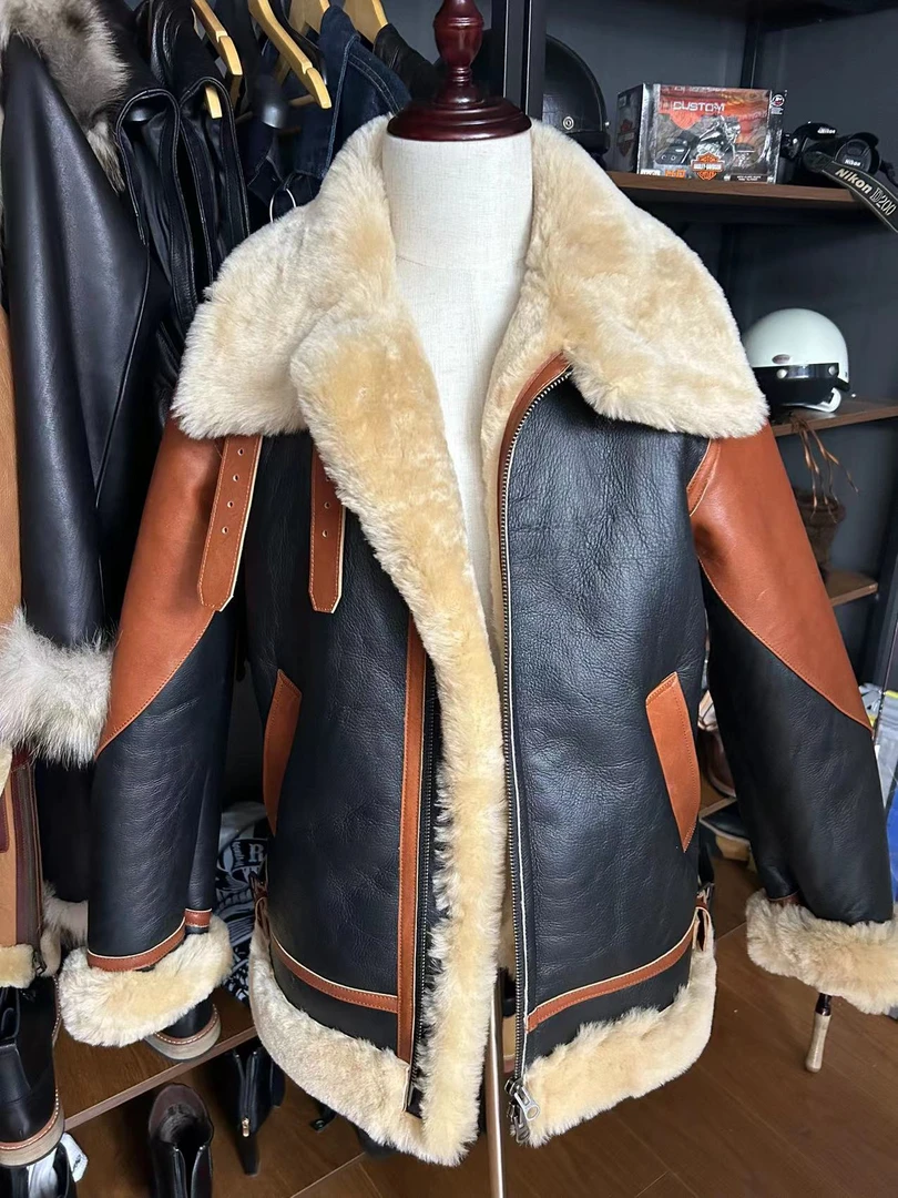 美式复古经典B3皮毛一体男士真皮外套秋冬保暖高品质轻奢短款休闲