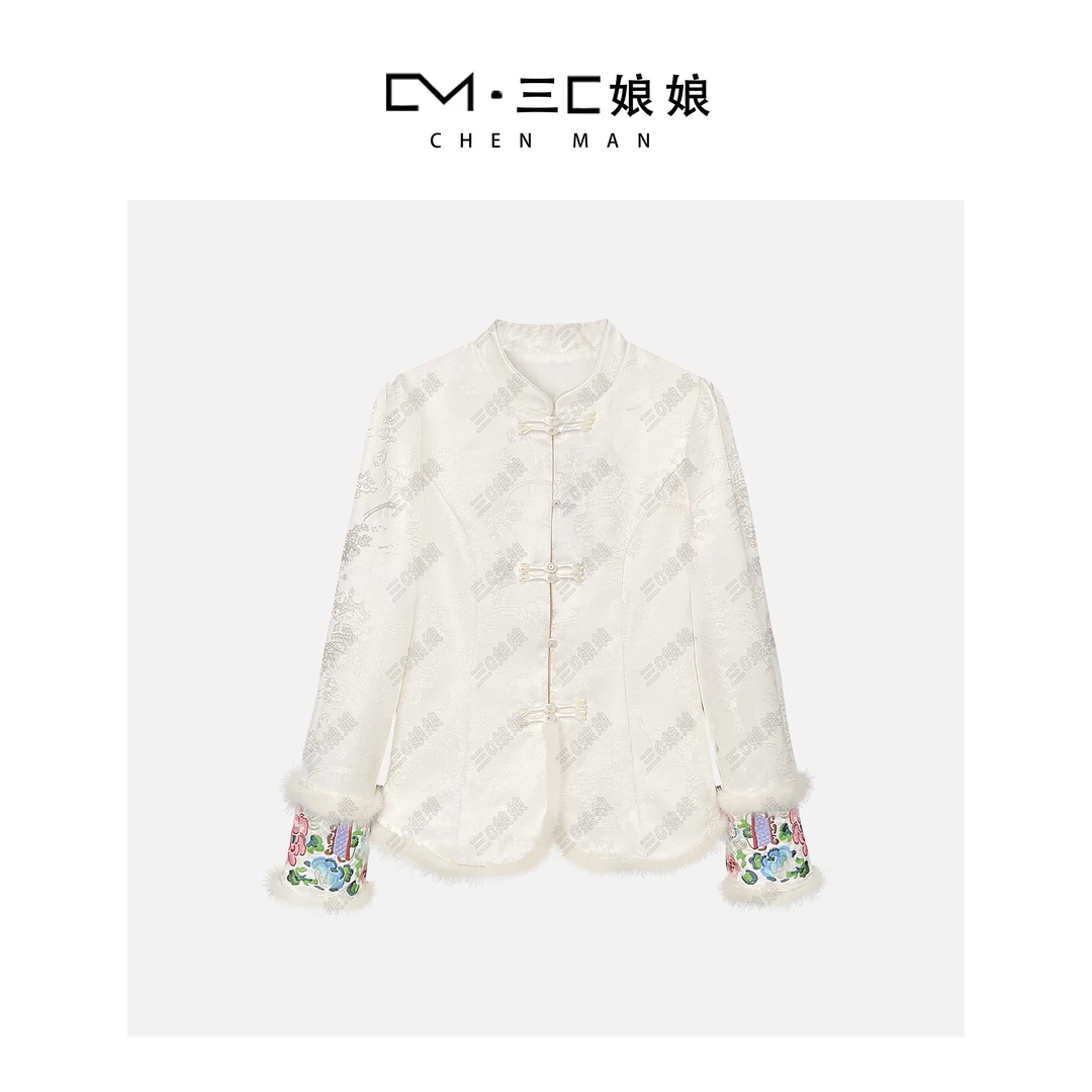 三C娘娘【似曾相识】90025新中式国风时尚加绒刺绣盘扣气质上衣