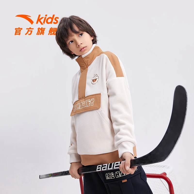 安踏儿童针织套头衫2022年冬季新款男女大童舒适保暖休闲百搭卫衣