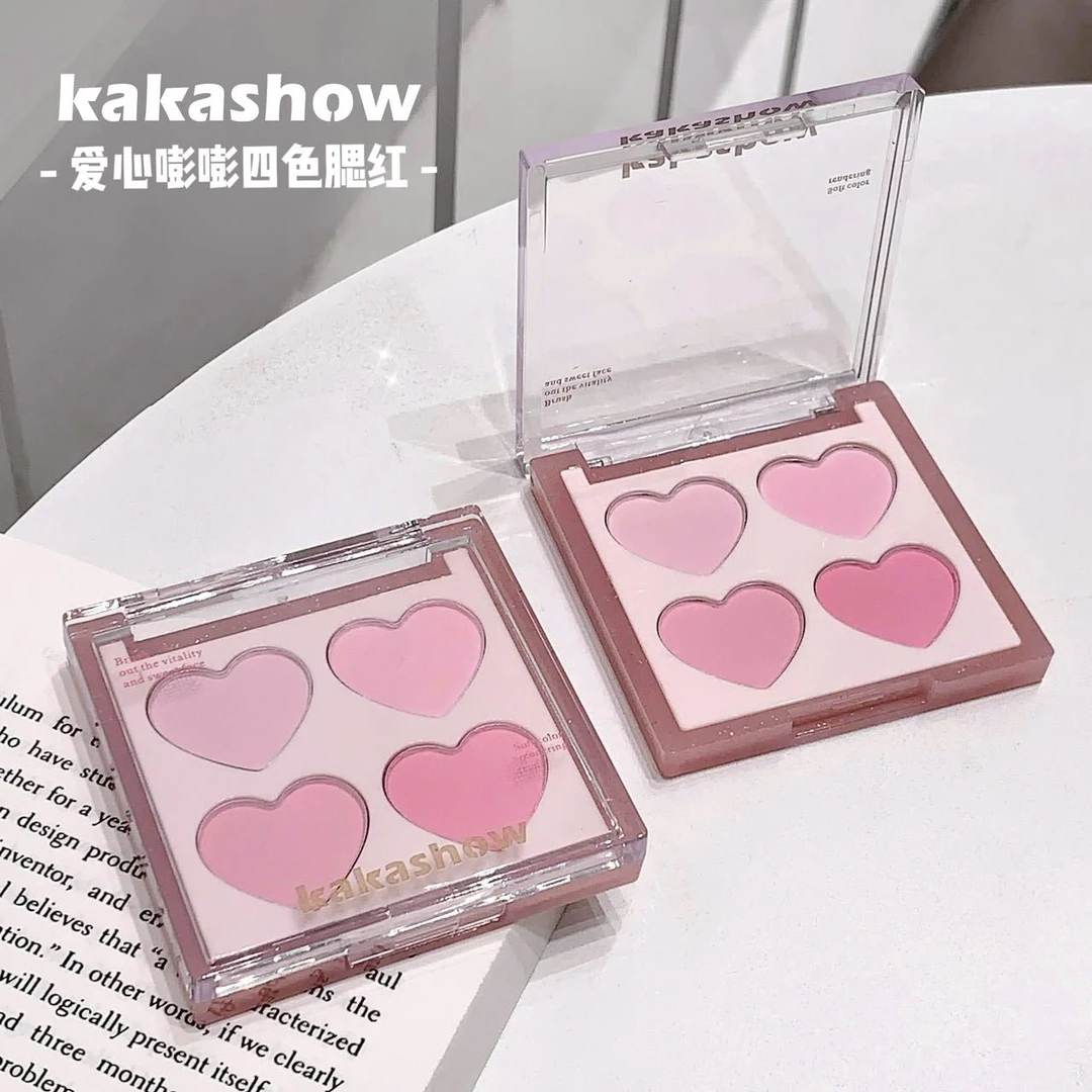 kakashow爱心嘭嘭四色腮红盘自然易晕染哑光修容盘韩系哑光胭脂女