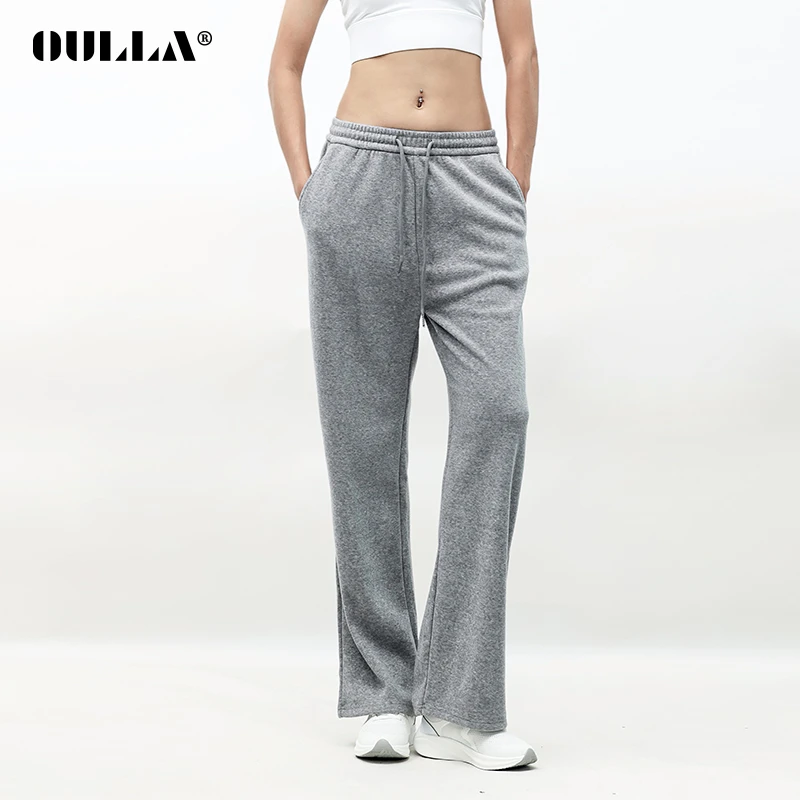 【欧拉推荐】修饰腿型秋冬新款高腰显瘦垂感阔腿加绒卫裤668长裤