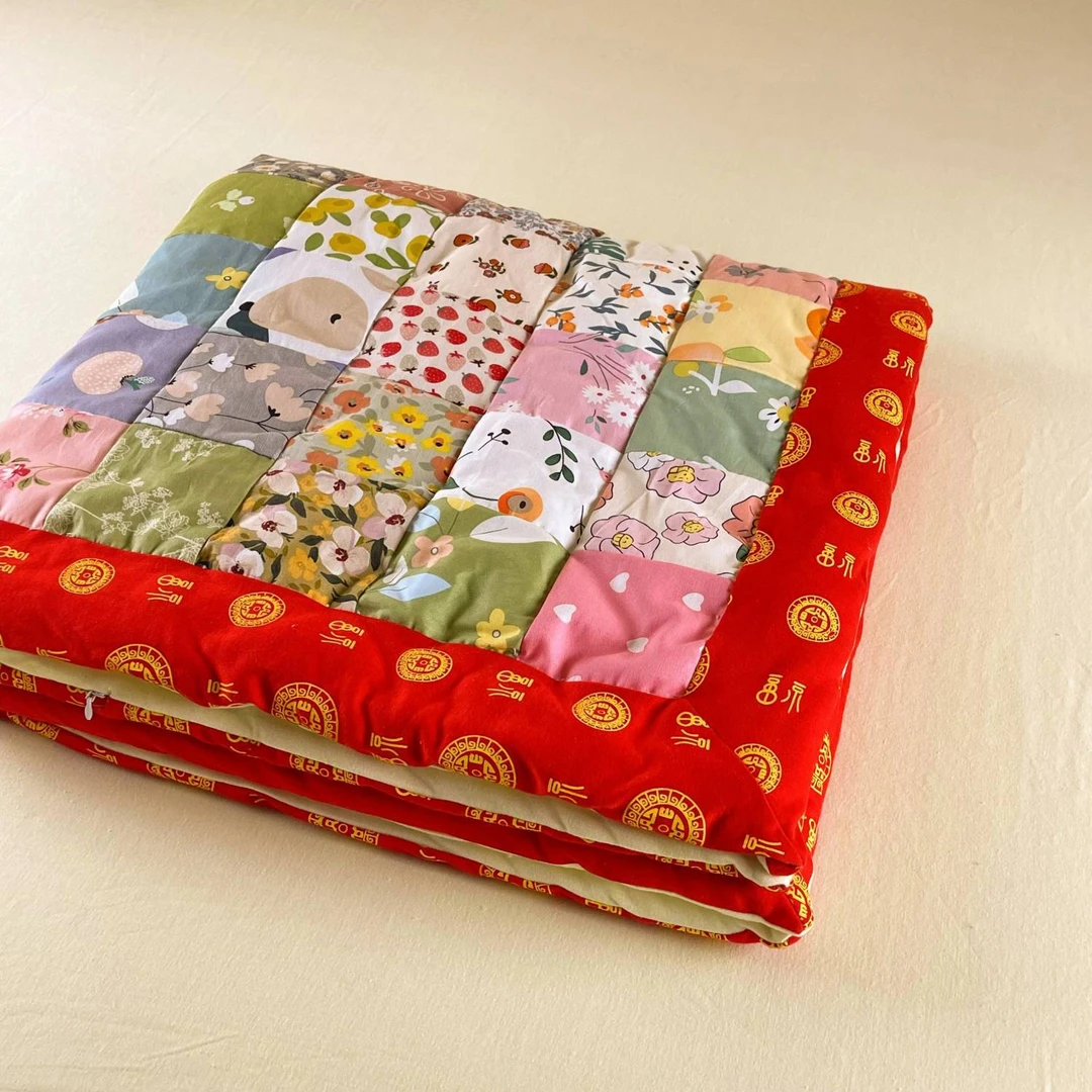 纯棉花百家被百福被新生婴儿童盖被手工宝宝抱被拼布四季被子包被