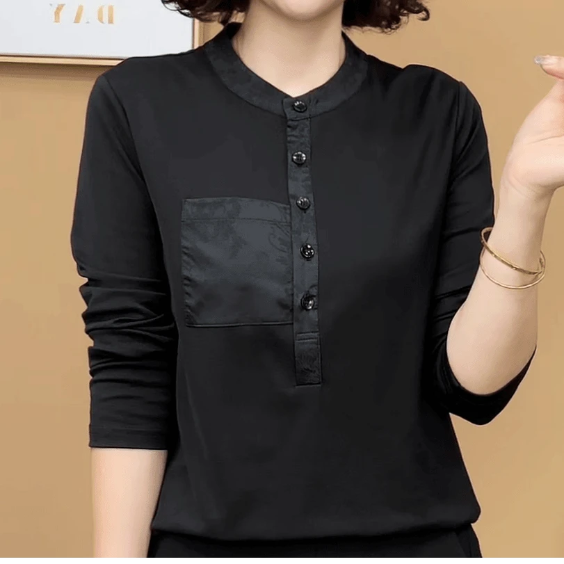 2024早秋新款纯色休闲时尚洋气百塔显瘦气质减龄长袖小衫988