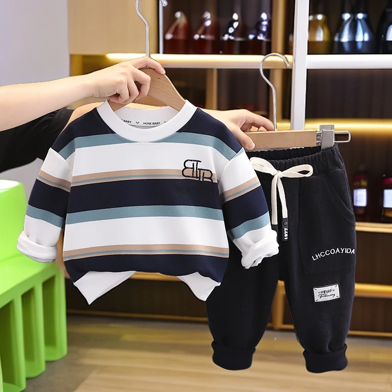 【两件套】中小童帅气休闲长袖圆领套头衫+休闲裤高品质童装简约风~