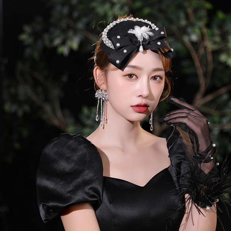 洛丽塔儿童成人舞台演出走秀发饰赫本复古手工公主小礼帽小礼帽女