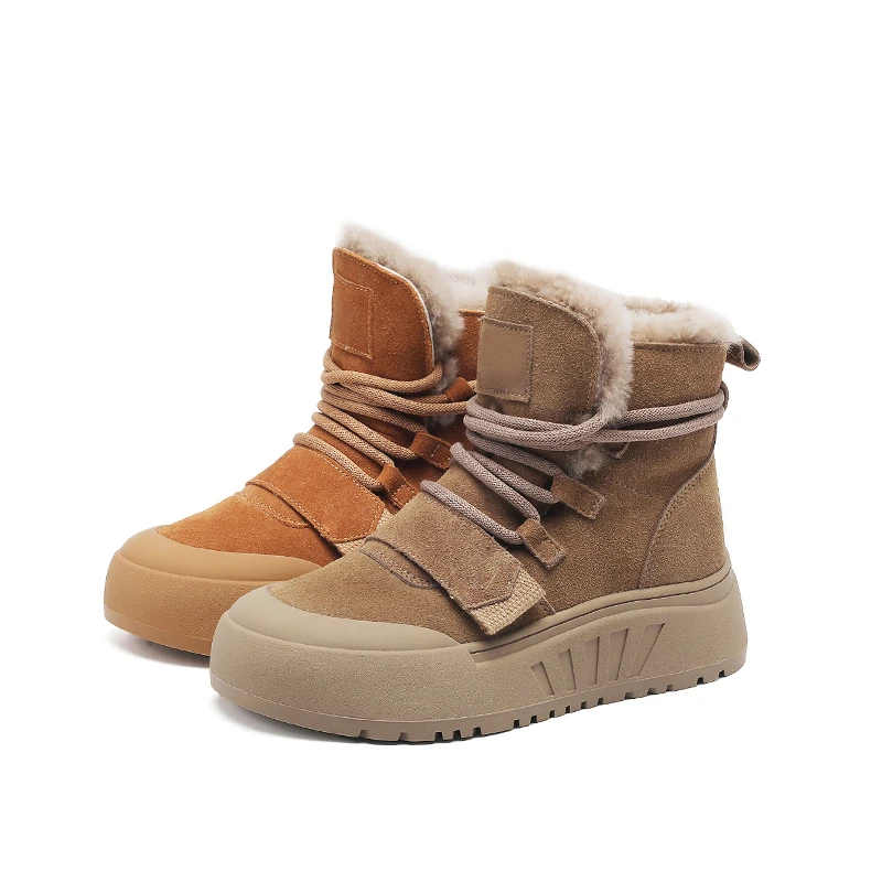 [二哥专属]雪地靴魔术贴绑带短靴2024冬季厚绒厚底鞋百搭潮H64