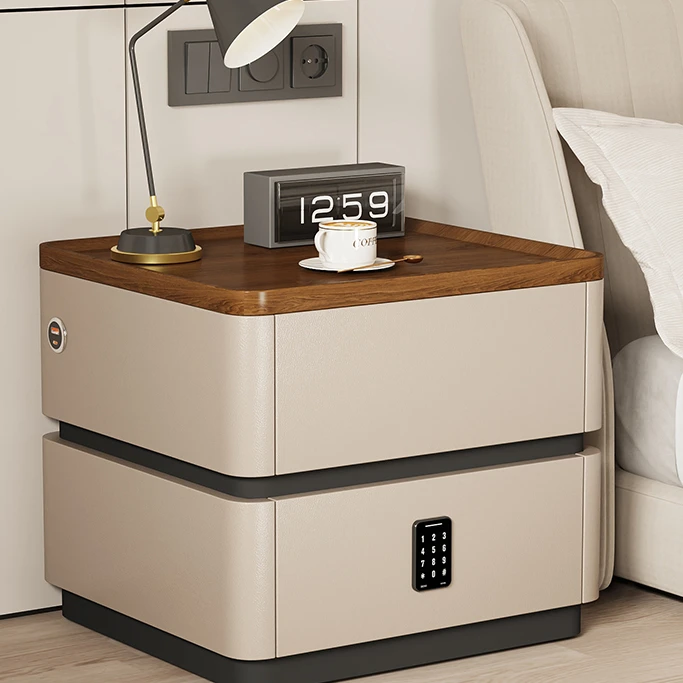 智能床头柜轻奢高级感实木密码锁2024新款简约现代卧室床边小柜子