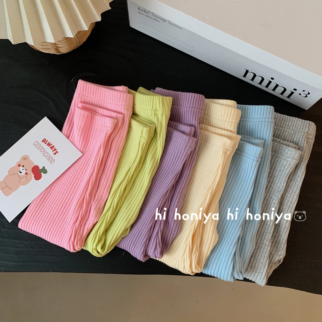 【xian】Hihoniya~2023新品宝宝款糖果色竖条纹打底裤