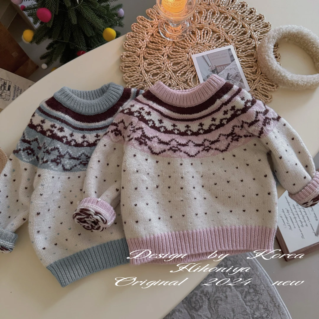 【费尔岛2.0】二Hihoniya~2024冬季亲子款斑点撞色套头保暖韩版毛衣