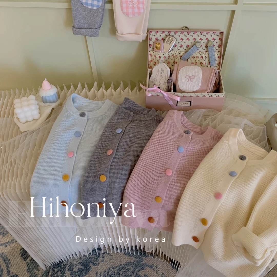 xian【马卡龙】二Hihoniya~2024秋冬纯色女童彩色纽扣开衫