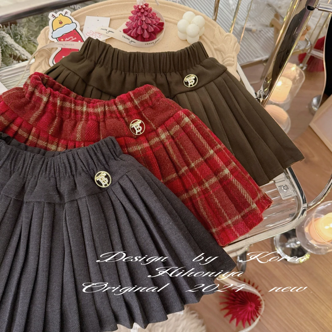 【巴塞罗那】二Hihoniya~2024秋冬新款亲子加绒多色韩版半身百褶裙