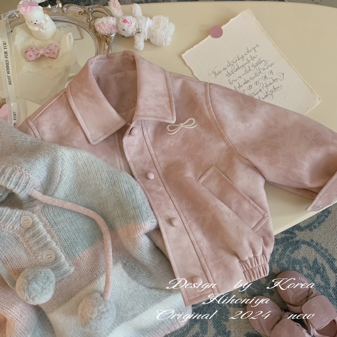 xian【粉黛佳人】二Hihoniya~2024秋冬亲子粉色蝴蝶结皮衣外套