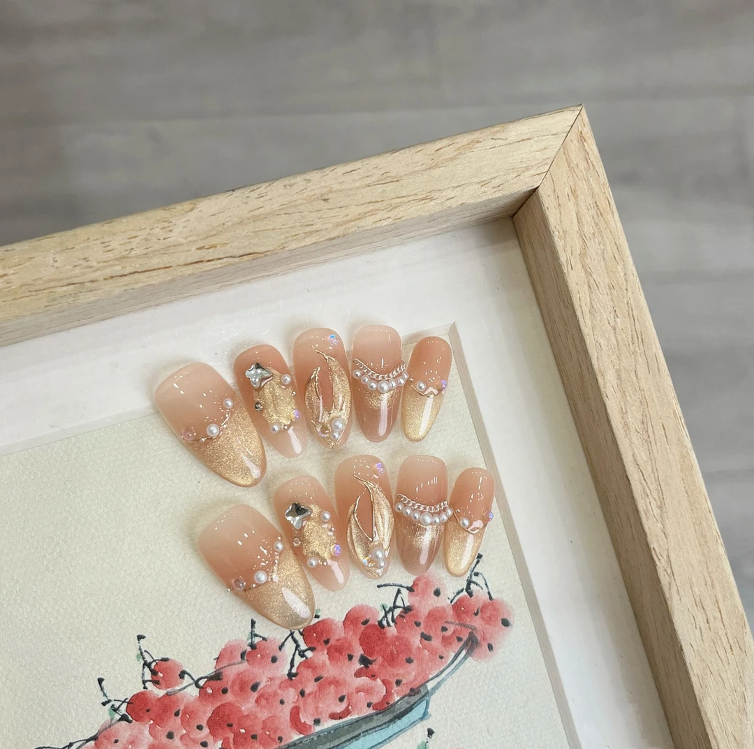 【虞美人】珍珍手工穿戴甲爆闪猫眼贵气千金感鱼尾可拆卸美甲贴片