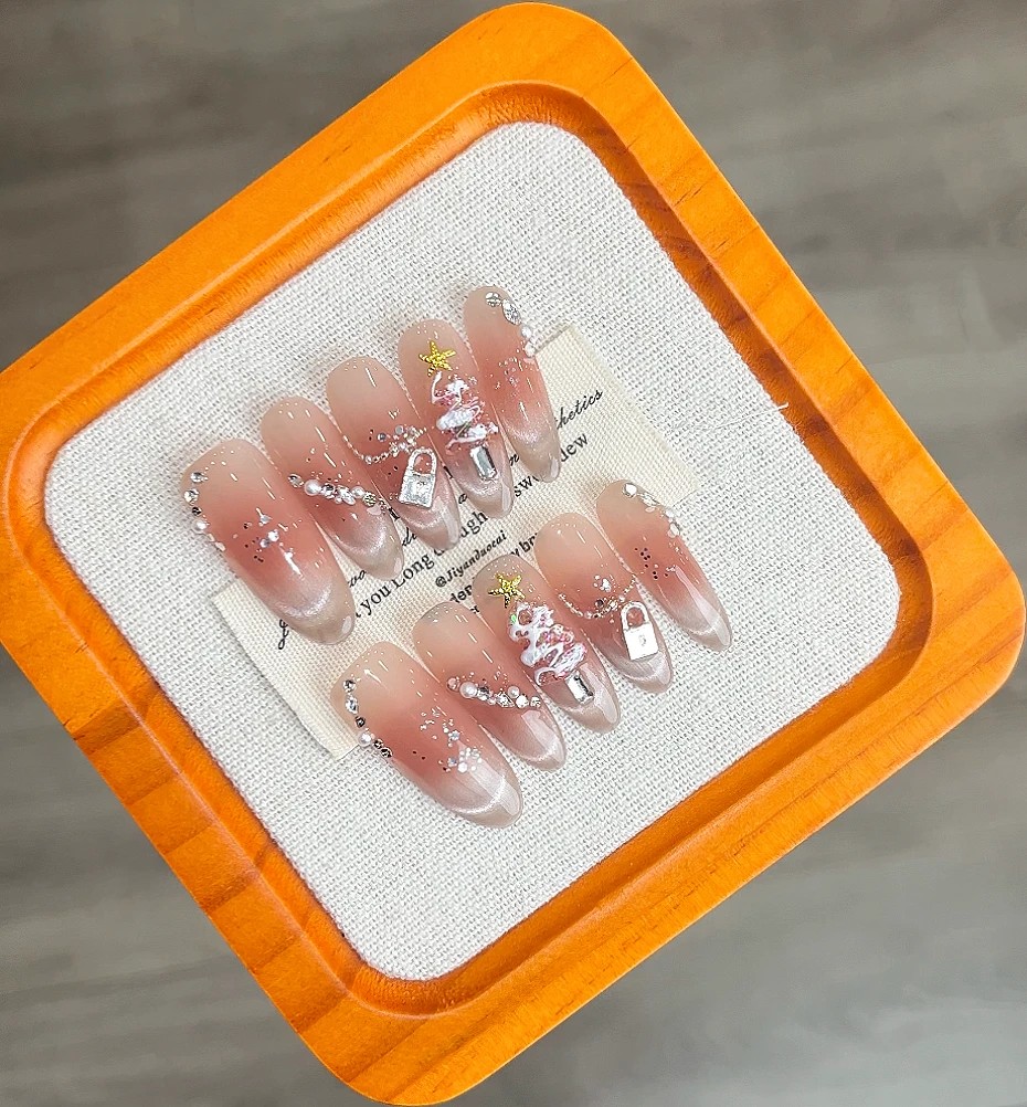 【雪夜奇缘】珍珍手工穿戴甲氛围感法式猫眼星星细闪手捏圣诞树美甲