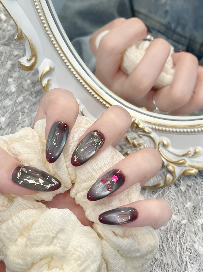 【琉璃紫】珍珍手工穿戴甲高级显白玻璃珠猫眼复古鎏金可拆卸美甲