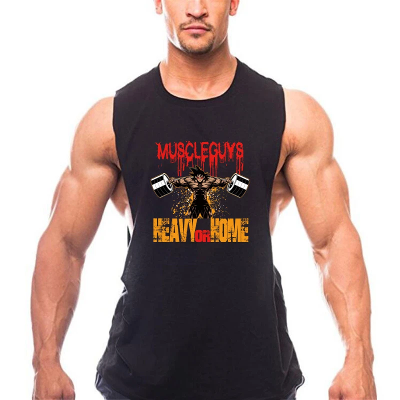 动漫gymtanktop夏季赛亚人健美健身跑步大开叉藏肉运动背心男棉