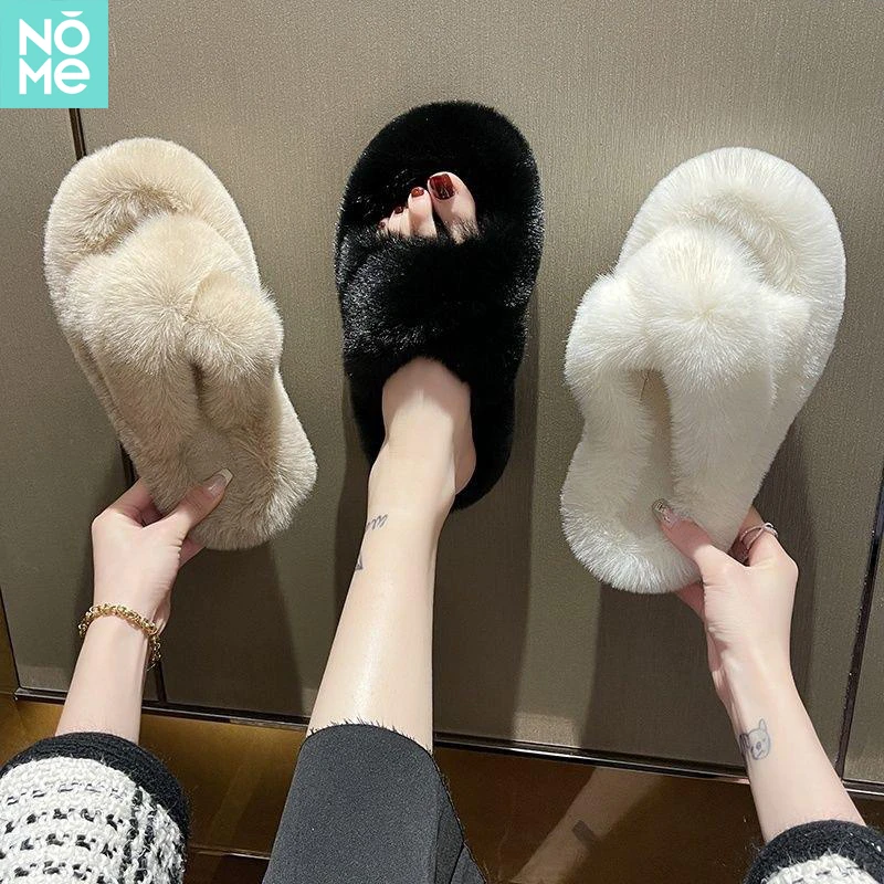 NOME超厚底毛毛拖鞋女秋冬外穿新款百搭室内小个子增高加绒棉拖鞋