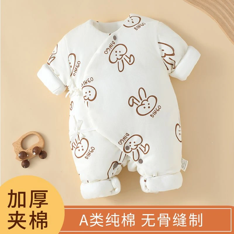 新生儿衣服刚出生宝宝秋冬款蝴蝶衣婴儿夹棉加厚连体衣纯棉和尚服