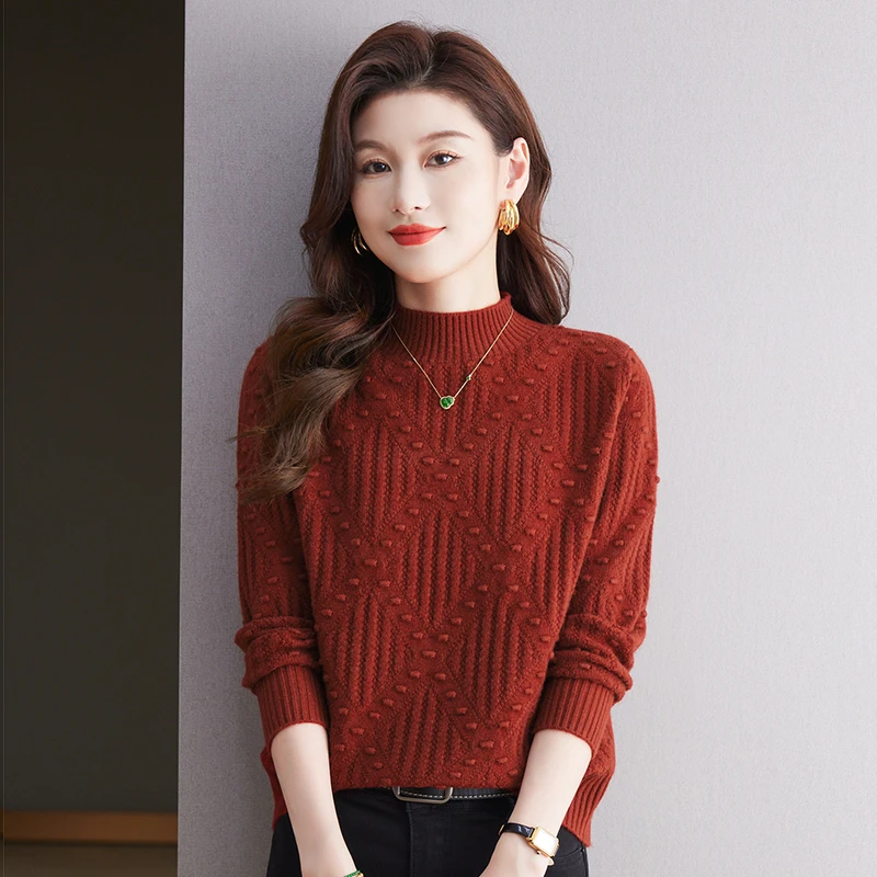 安哥拉红高档打底衫女冬季加厚羊毛衫短款毛衣洋气百搭气质妈妈装