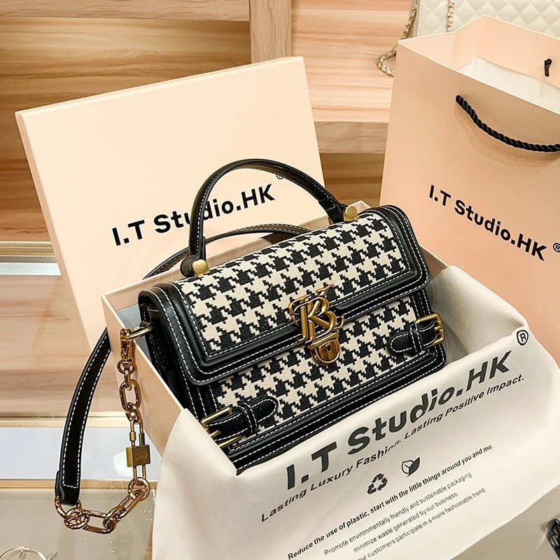 香港专柜大牌女包2024新款夏季时尚百搭手提斜挎小方包千鸟格包包