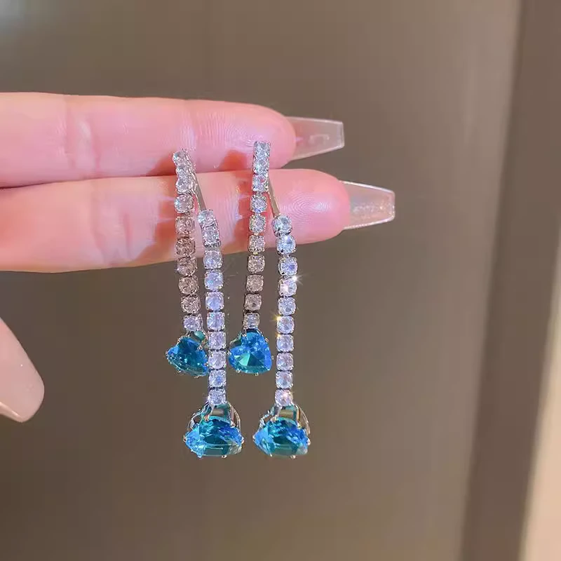 合金耳饰 一款两戴蓝色爱心耳环女甜美小香风时尚耳钉耳坠耳饰