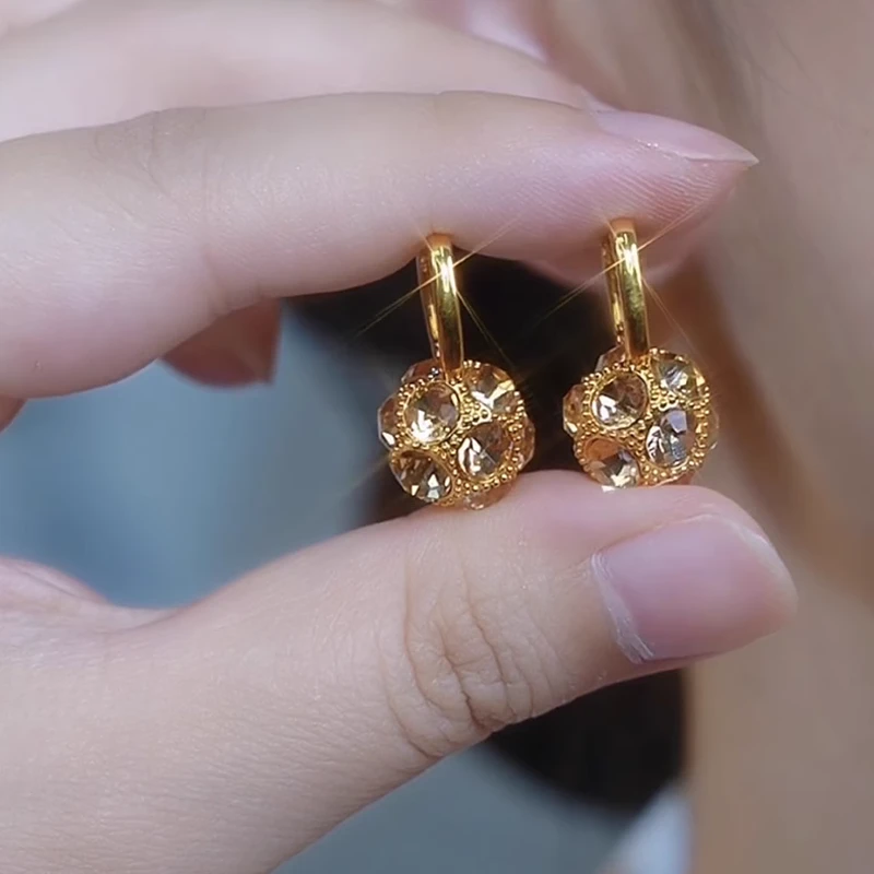 合金耳饰 高级感设计感咖色幸运圆珠耳扣轻奢小众简约耳环女气质