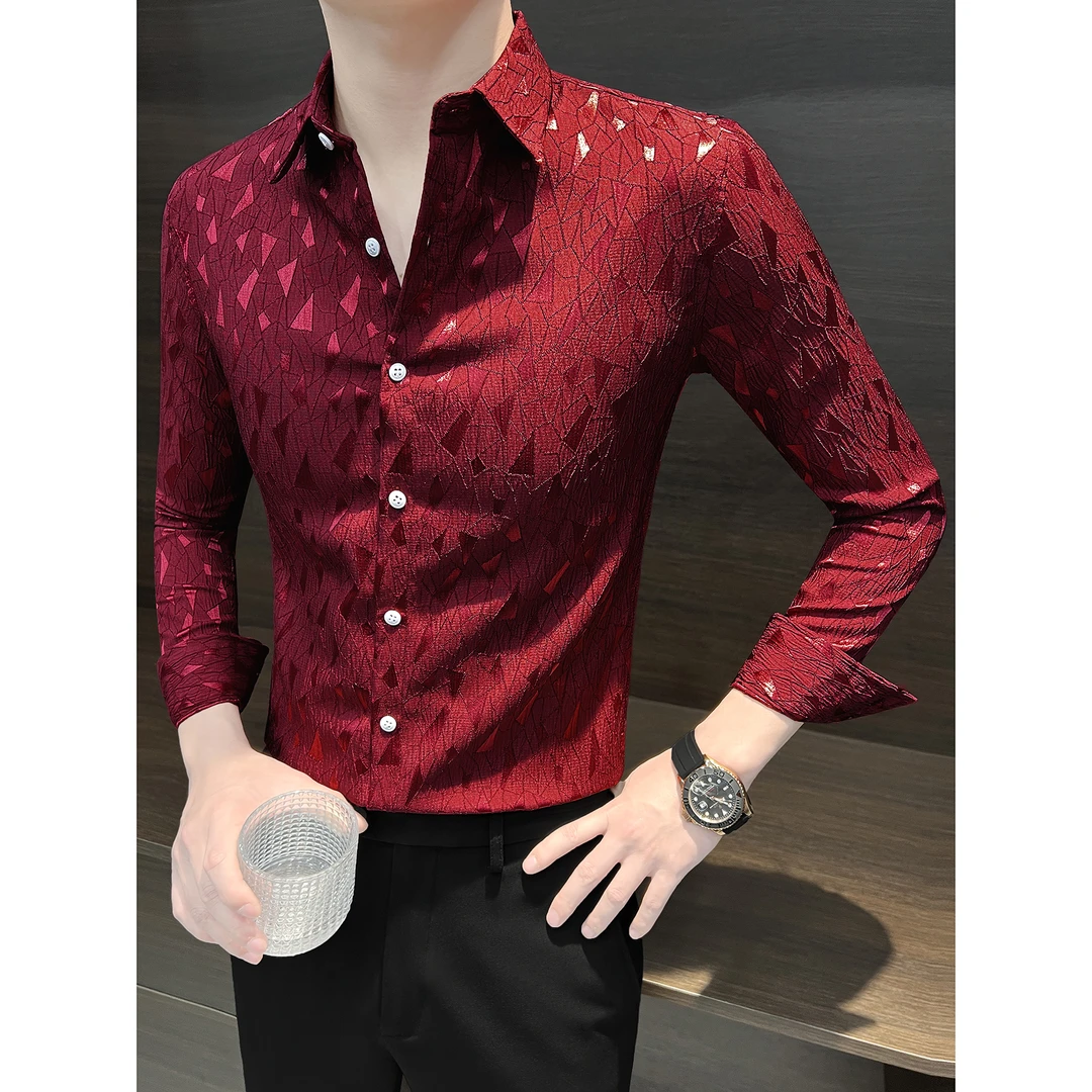 上档次花衬衫男款长袖理发师潮款男装2025新款高级感痞帅男士衬衣