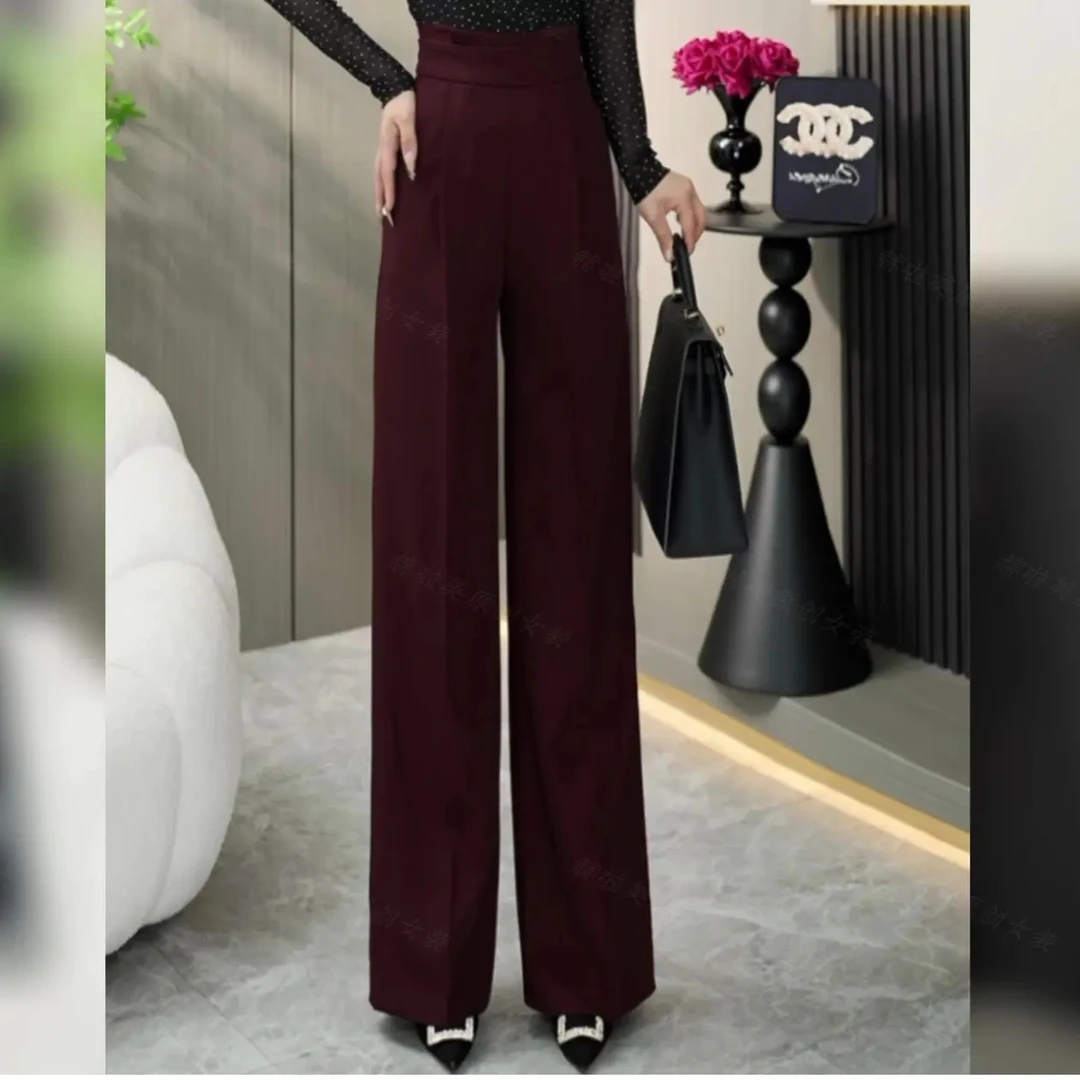 叽叽鸟新款西装阔腿裤女秋季高腰垂感宽松直筒显瘦休闲长裤22110