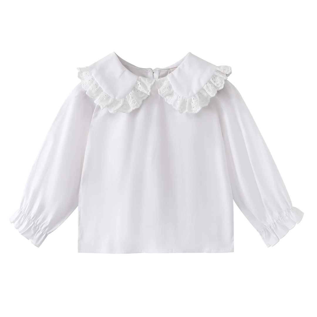 宝宝白色娃娃领洋气内搭衬衫儿童棉上衣长袖打底衫春秋宽松白衣
