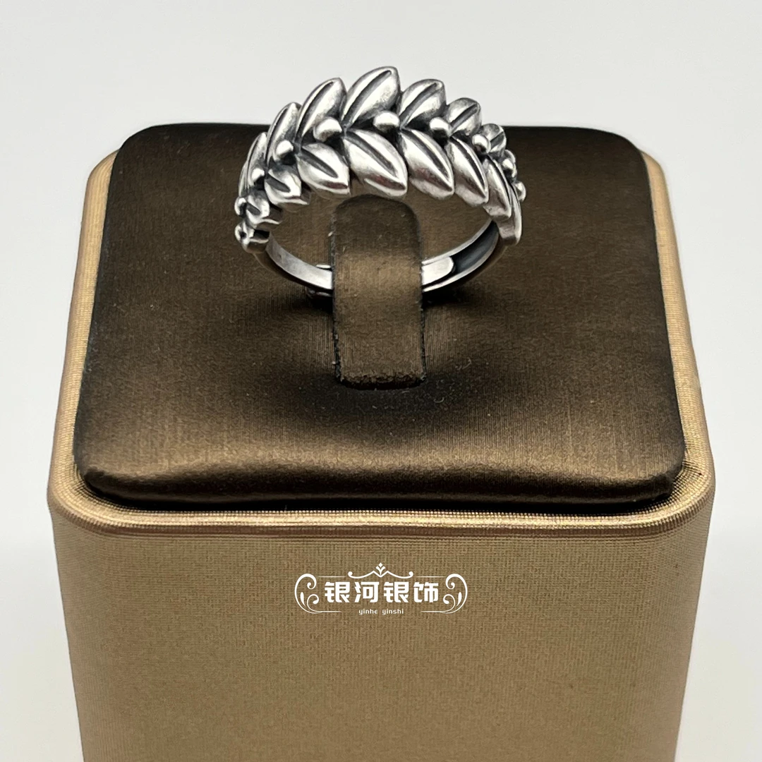 925银戒指 麦穗情侣戒【925银】古法时尚百搭简约小众男女银饰ins