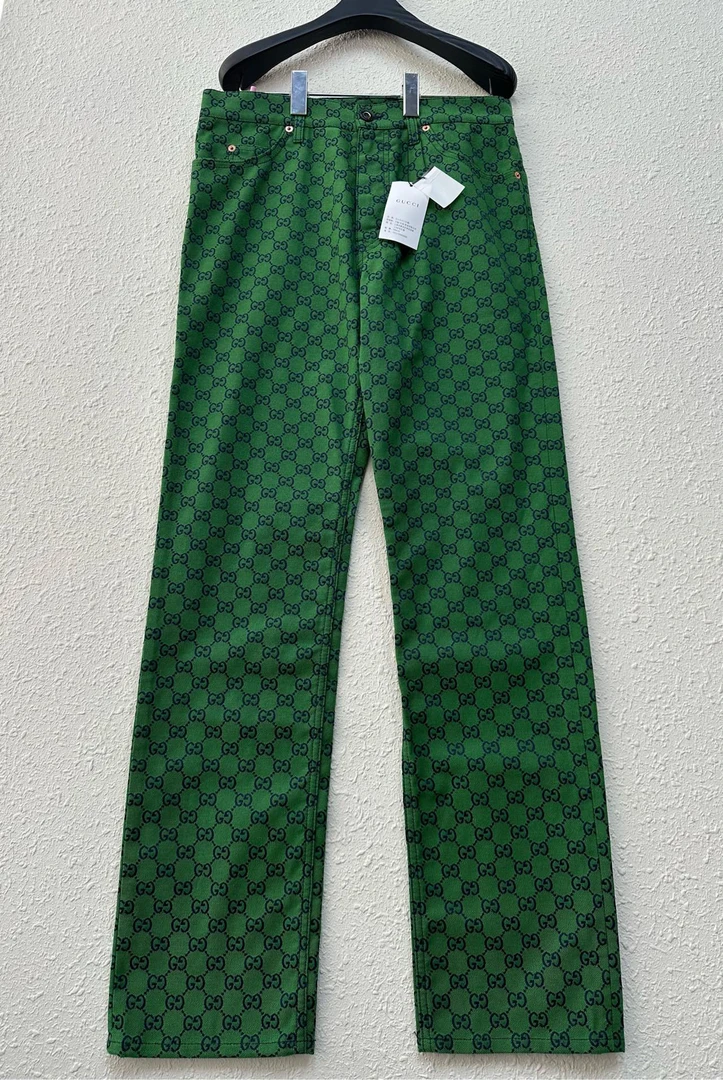 GUCCI 双G印花绿色牛仔长裤 尺码/32 成色/全新带吊无试穿 XJ0273