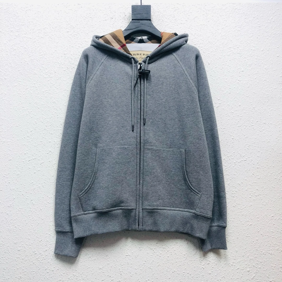 Burberry 博伯利 灰色格纹连帽外套 尺码/XL 成色/99 DY9563