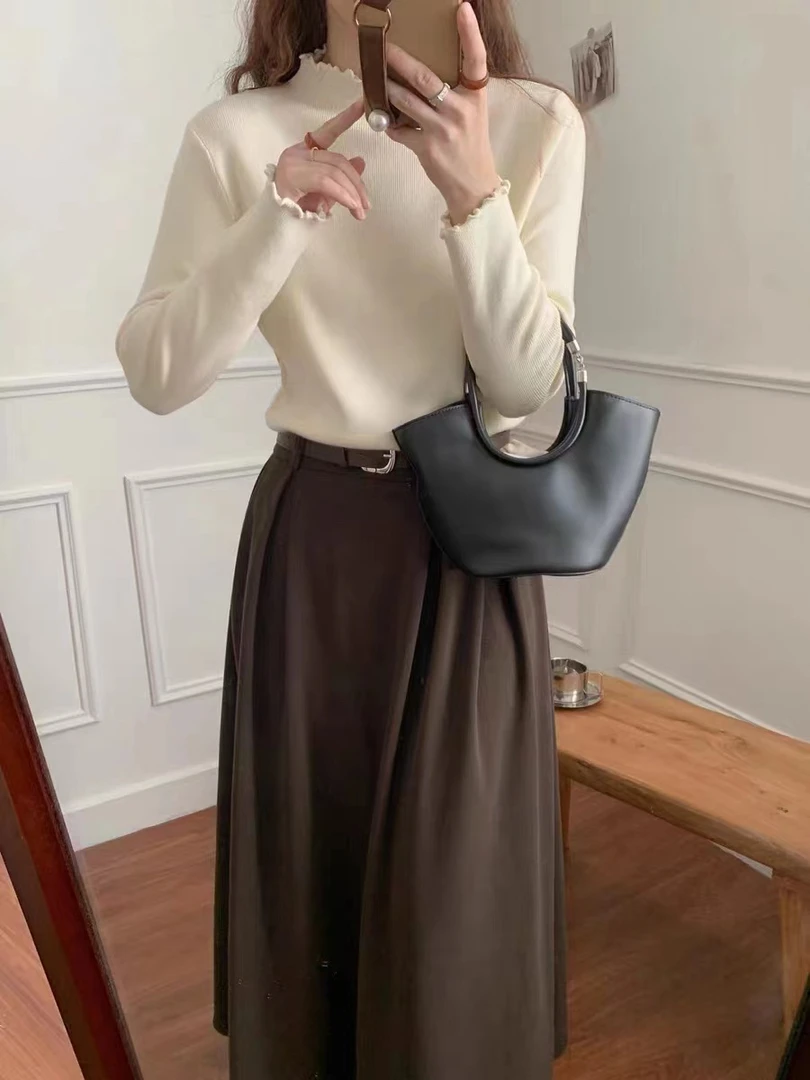 新疆包邮“木耳至上”MY8058#衣长56 木耳边针织打底