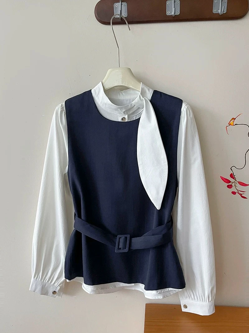 新疆包邮“画廊女孩”651#衣长56 衬衣马甲两件套