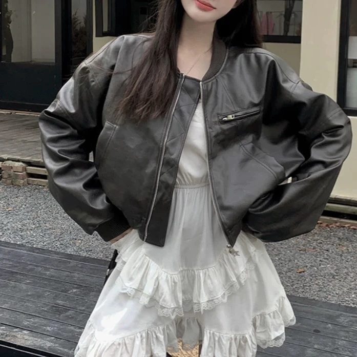 新疆包邮【衣长48】-1590#赔钱清货no退 时尚百搭休闲皮衣