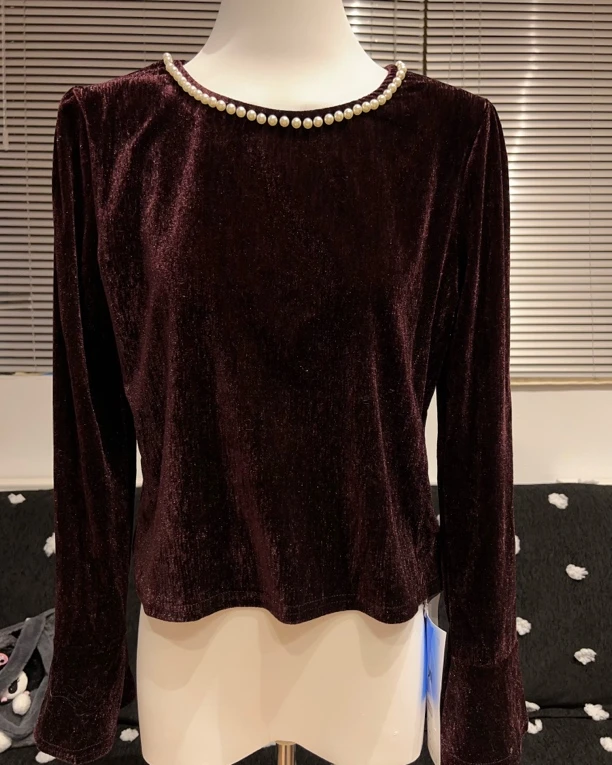 新疆包邮“绒耀星茫”522#珠珠领长袖小衫（衣长51）