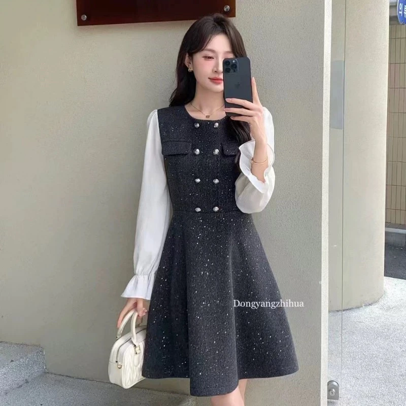 新疆包邮“典雅灰韵”852#亮片连衣裙（m衣长81）