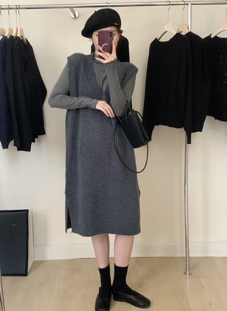 新疆包邮【衣长98】MJ597#赔钱清货no退 v领马甲裙