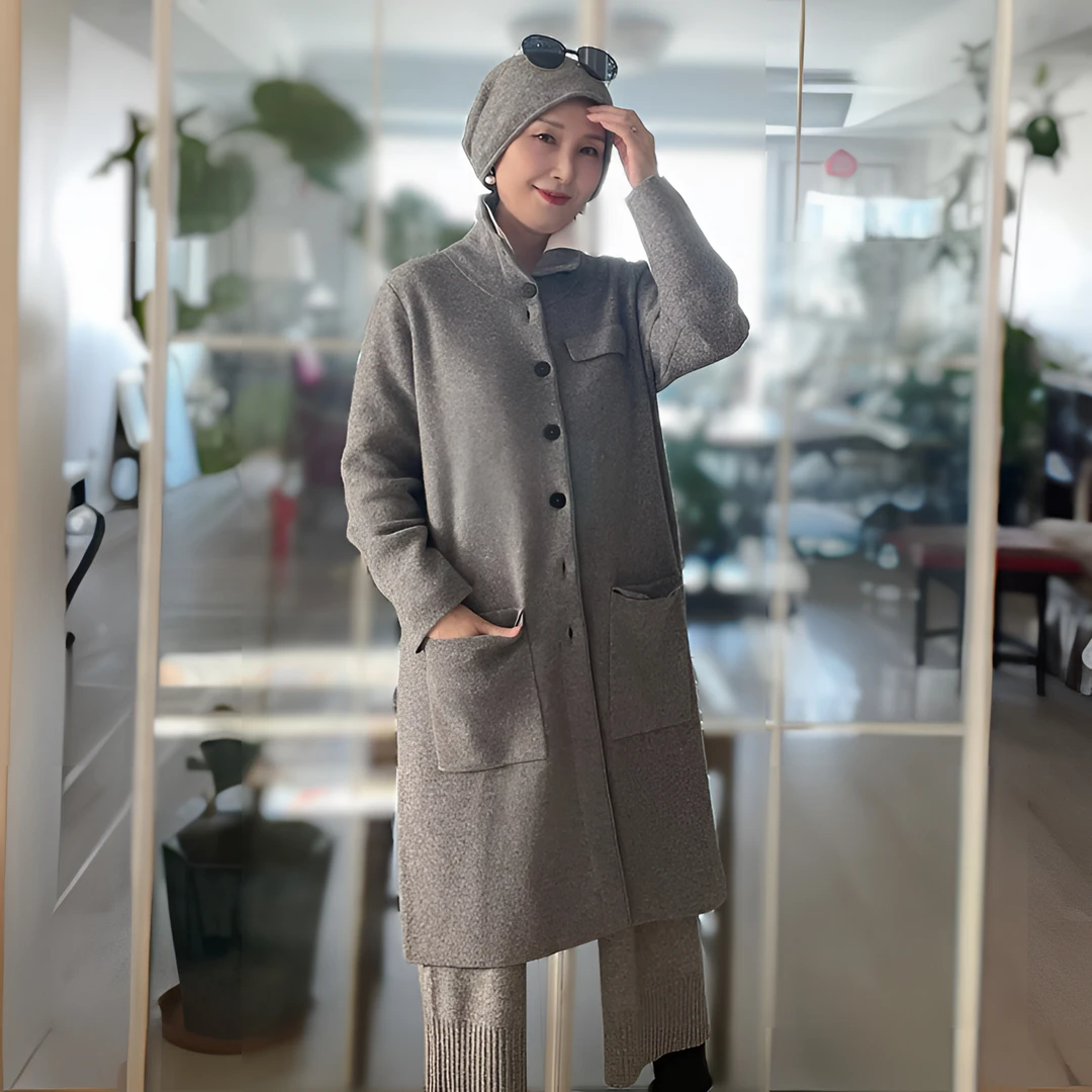 【全姐独立设计款】三利元创英伦风翻领山羊绒大衣4337