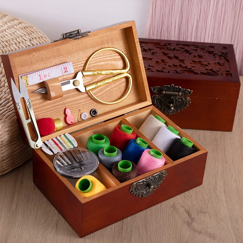 家用实木针线盒高档多功能结婚高质量大容量实用针线包收纳盒套装