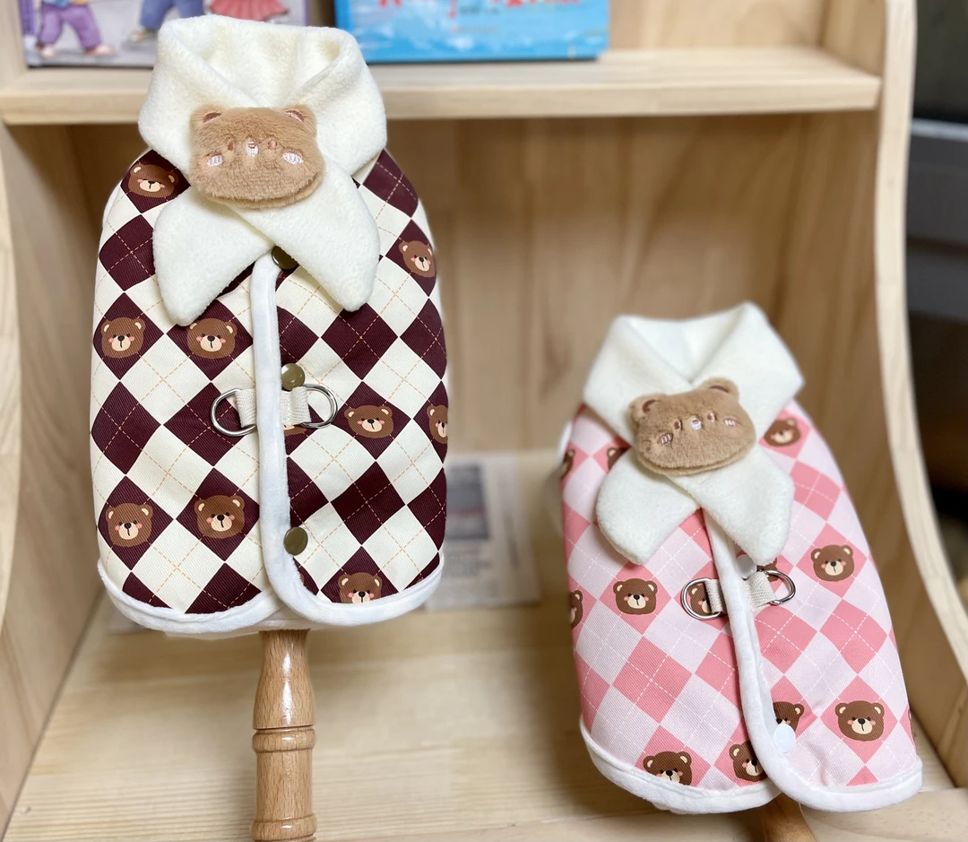 宠物衣服狗狗衣服秋冬装加厚菱形格围巾款