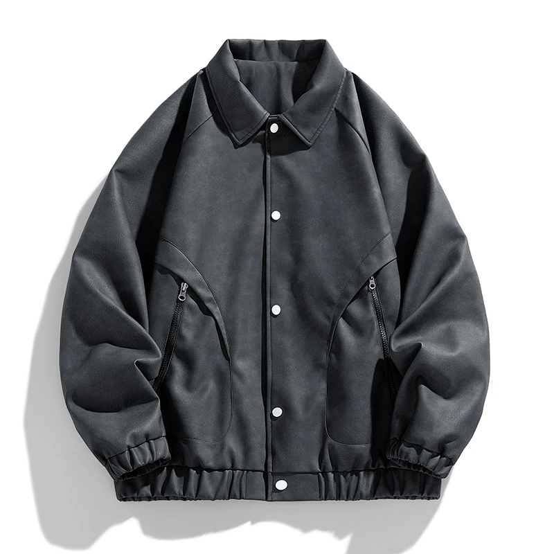 美式潮流PU皮夹克男潮牌港风复古高级感翻领皮衣百搭休闲大码外套
