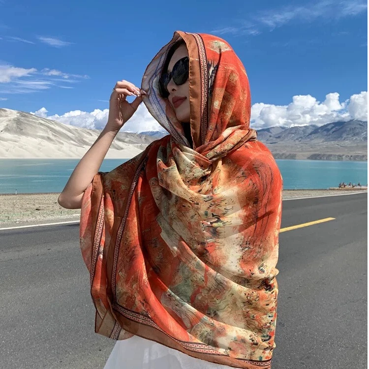 【出使图】云锦纱透气时尚高端长纱巾丝巾180*130