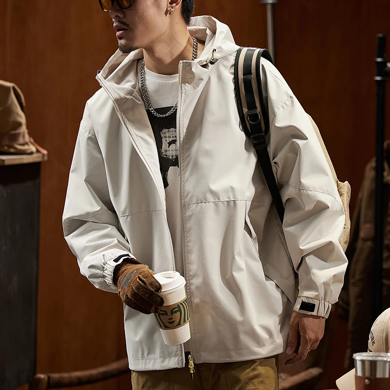 时尚复古潮流连帽外套舒适百搭工装外套男宽松户外大码防风外套