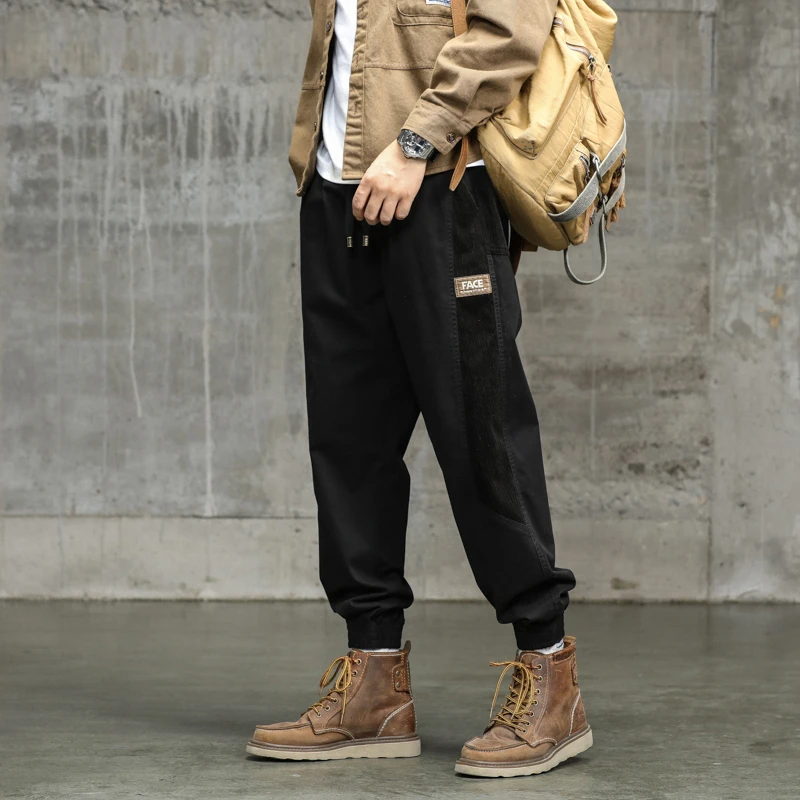 潮流束脚裤子男款百搭男士工装裤水洗复古潮流裤子男款纯色休闲裤
