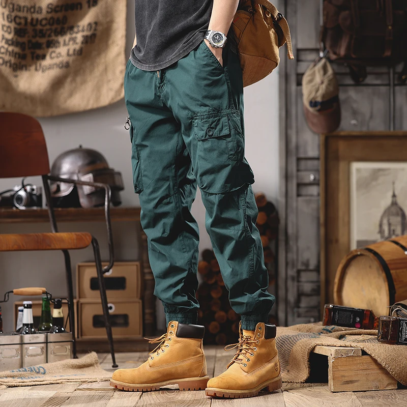 美式户外多口袋工装裤男士水洗时尚修身束脚裤长裤大码微弹休闲